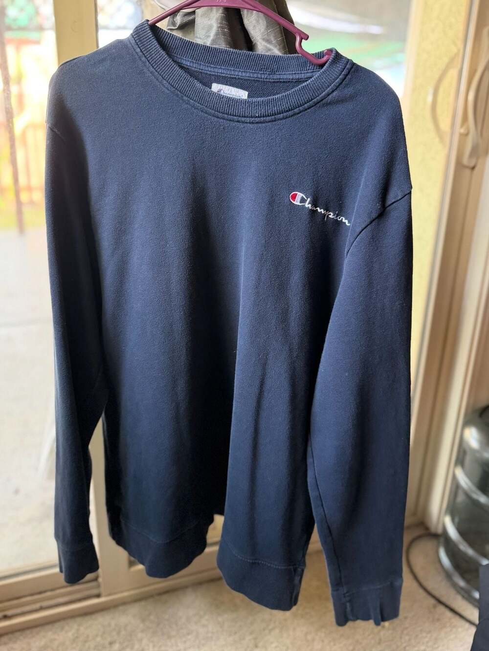 Champion Navy Blue Crewneck Sweatshirt XL Script Logo Embroidered Pullover